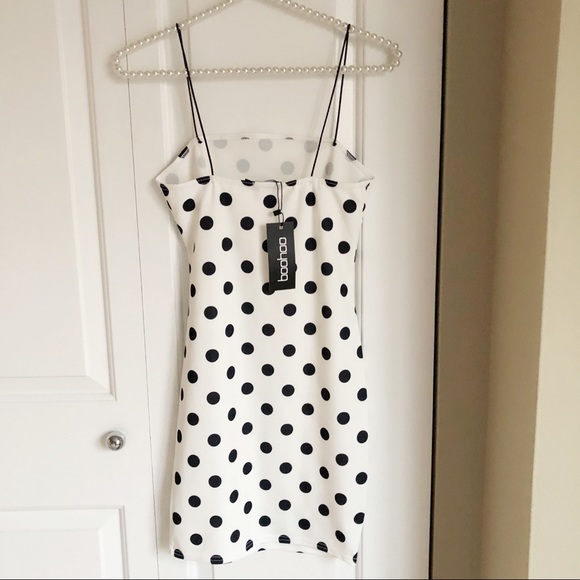 square neck polka dot bodycon dress